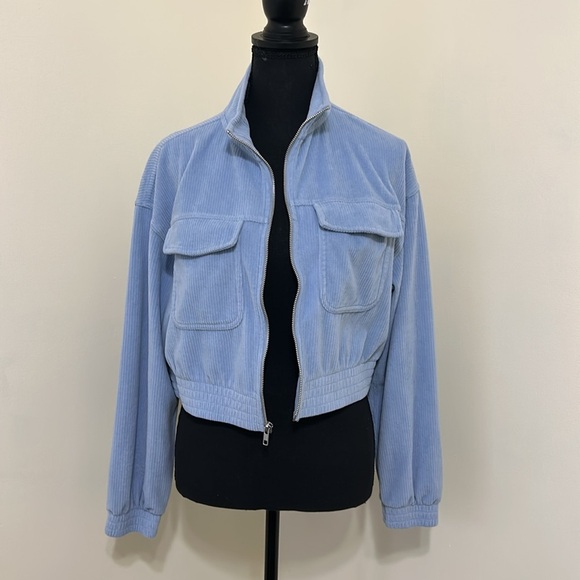 aerie Tops - Aerie Groove On Powder Blue Velour Ribbed Cropped Zip Jacket Med